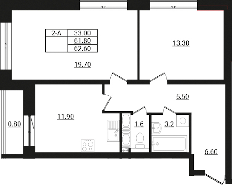 2-комнатная квартира 62.6 м², 6/9 эт., ЖК «Эко Гармония»